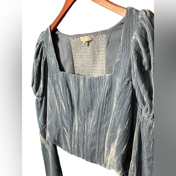 Wayf Velvet Bustier Corset Top Juliet Sleeves in Color Slate Womens Size Medium - Picture 12 of 16